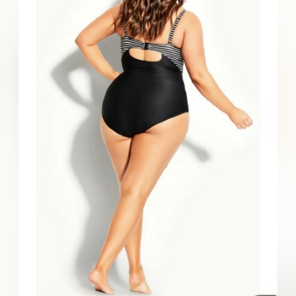 CITY CHIC Plus Size Black and White Striped Women's Swimsuit NWOT - Picture 2 of 10